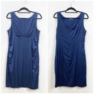 Donna Ricco 14 Womens Indigo Cocktail Rouched Sleeveless Dress